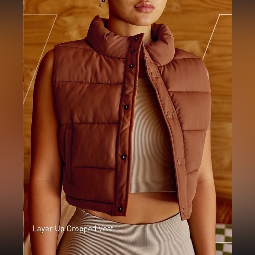LSKD - Layer Up Cropped Puffer Vest in Hazel - S